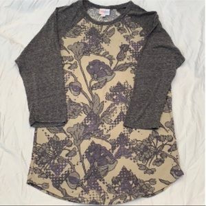 Lularoe Baseball Raglan Randy tee cream purple gray